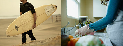 Surfer and kitchen