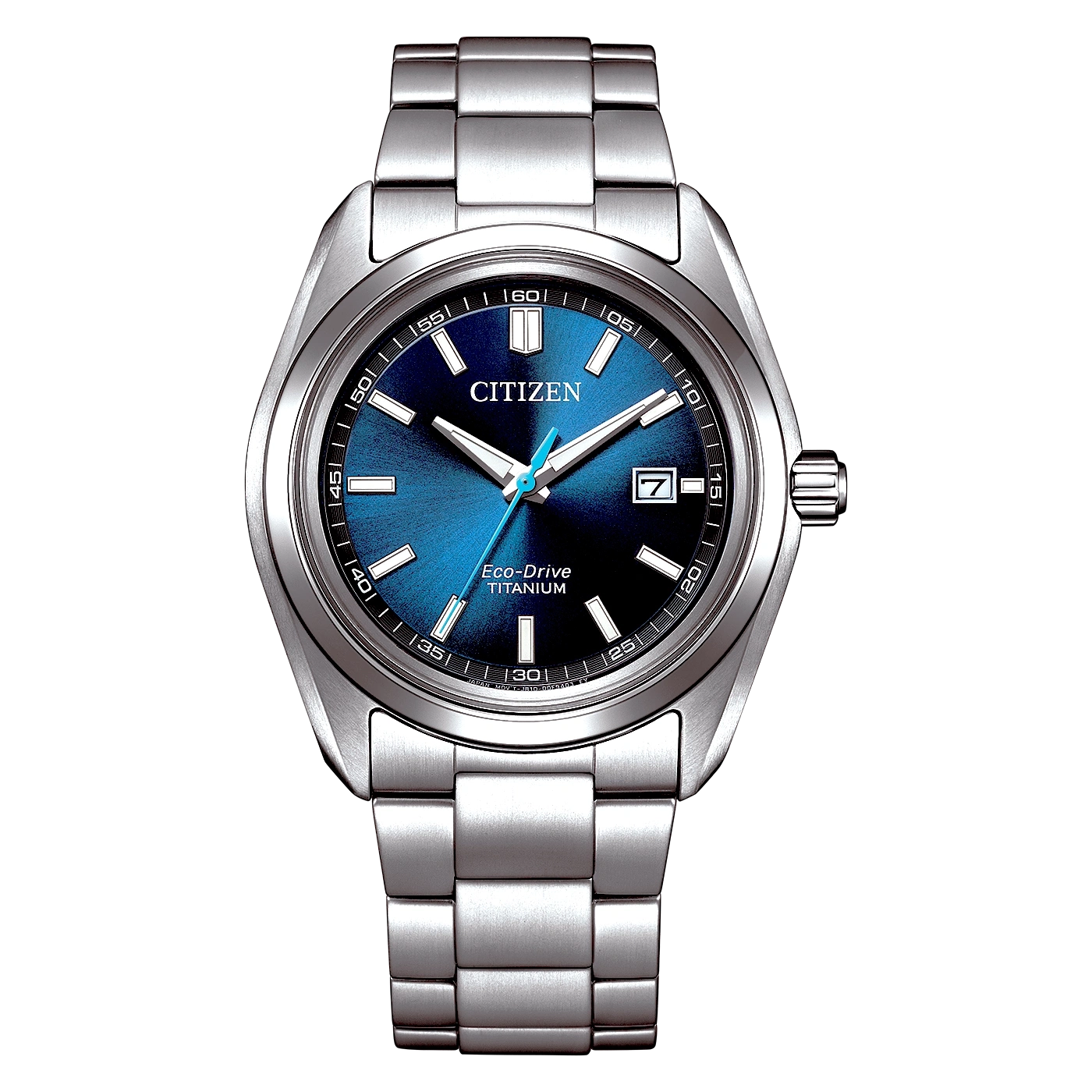 Citizen Eco-Drive Titanium -kello sinisellä kellotaululla.
