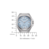 Citizen-kello, jossa on sininen kellotaulu, mittakaava ja teksti 'Series 8 AUTOMATIC'.