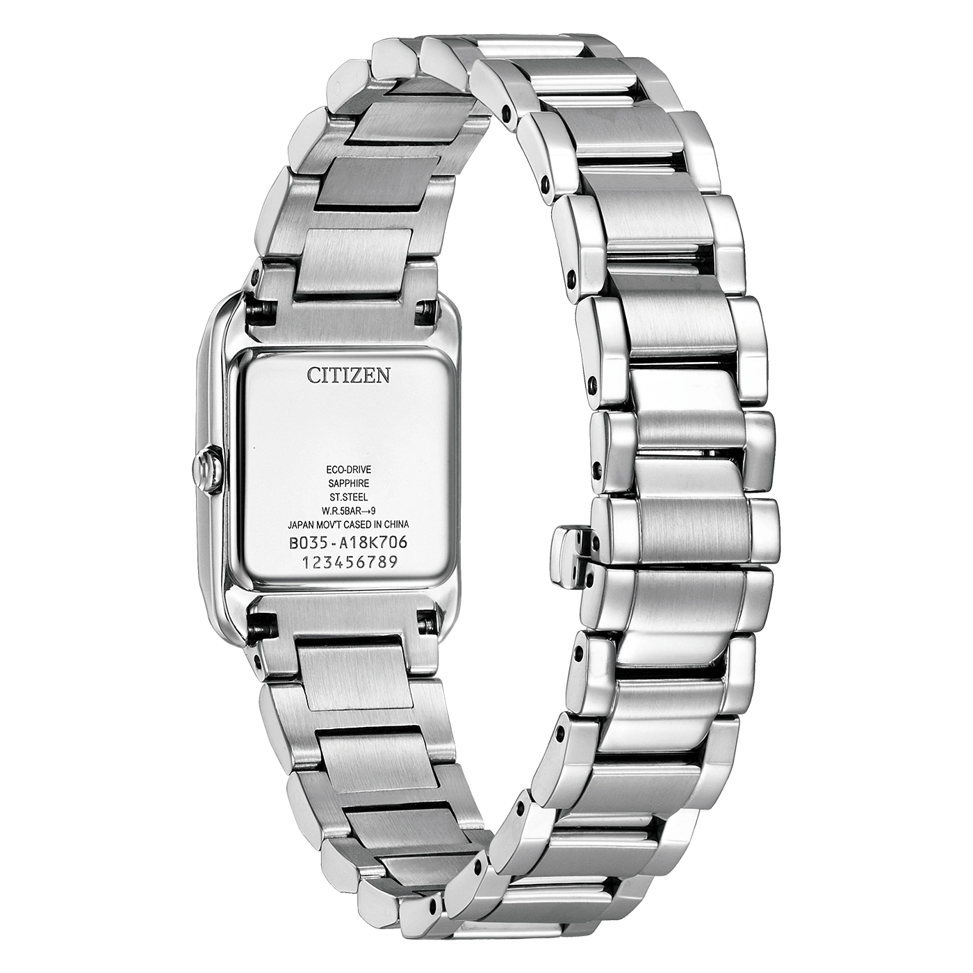Citizen-kellon takaosa, ruostumaton teräs, Eco-Drive, safiiri, tyylikäs muotoilu