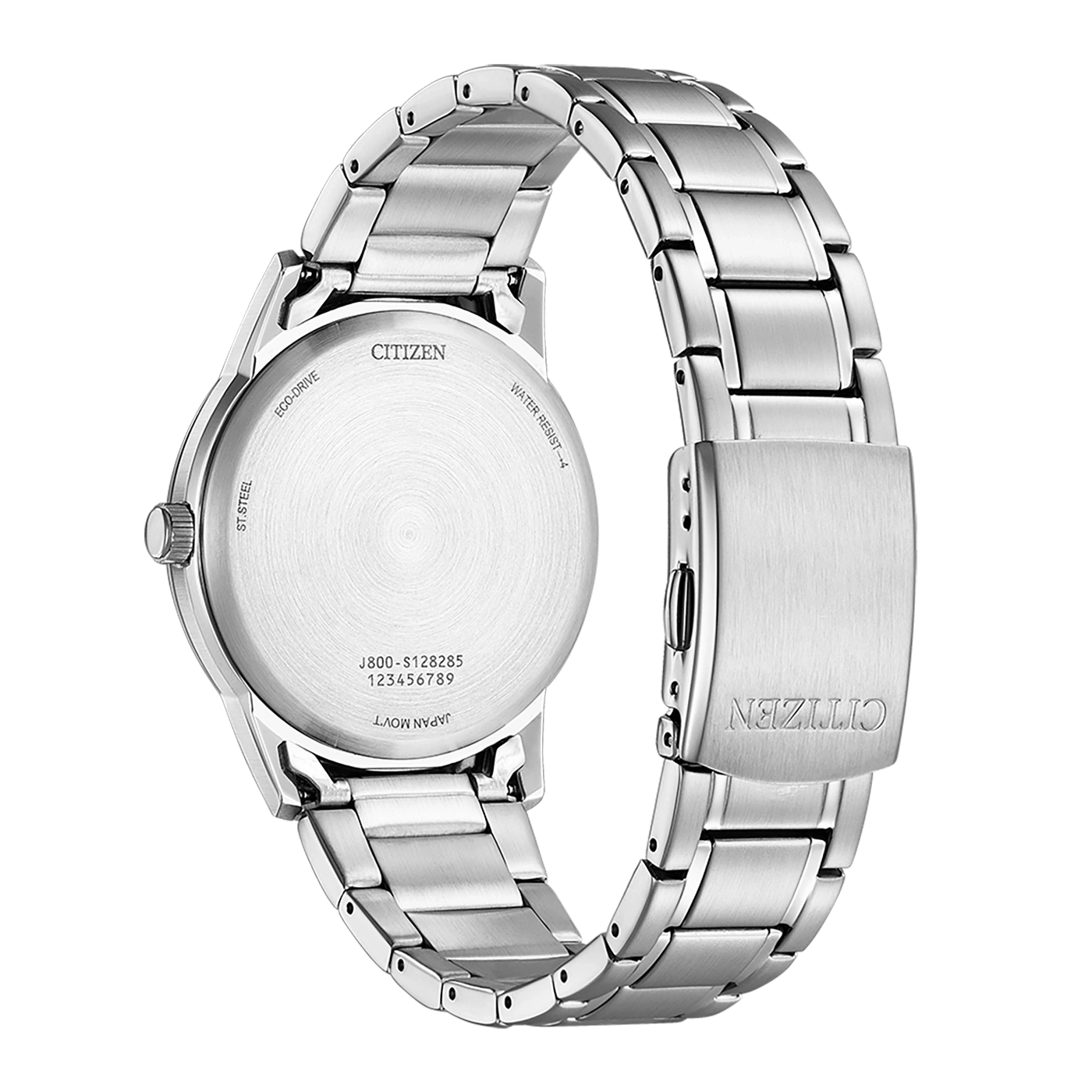 Citizen-kellon takaosa, ruostumaton teräs, Eco-Drive, vedenkestävä, Japanin koneisto.