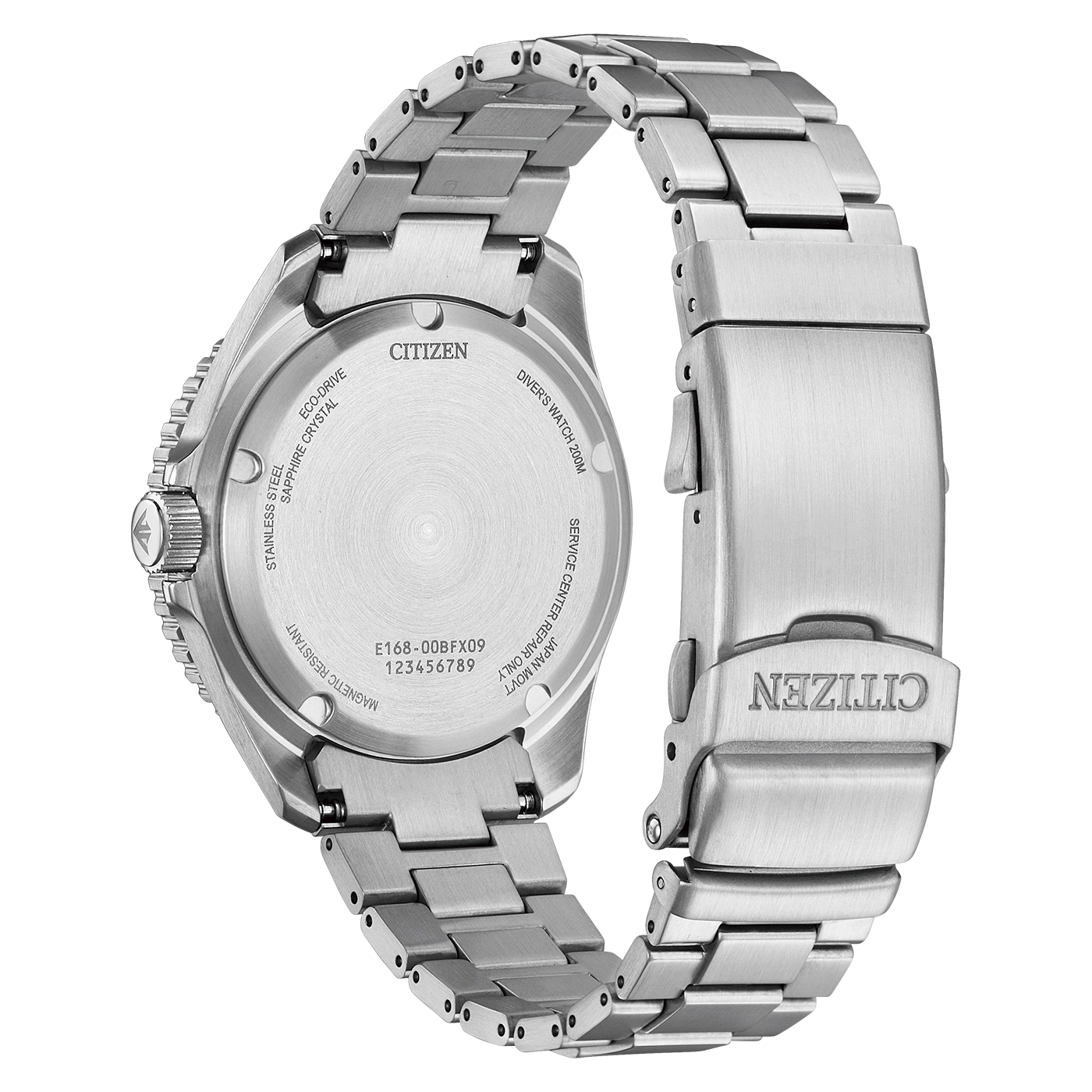 Citizen Eco-Drive -kellon takaosa metallirannekkeella