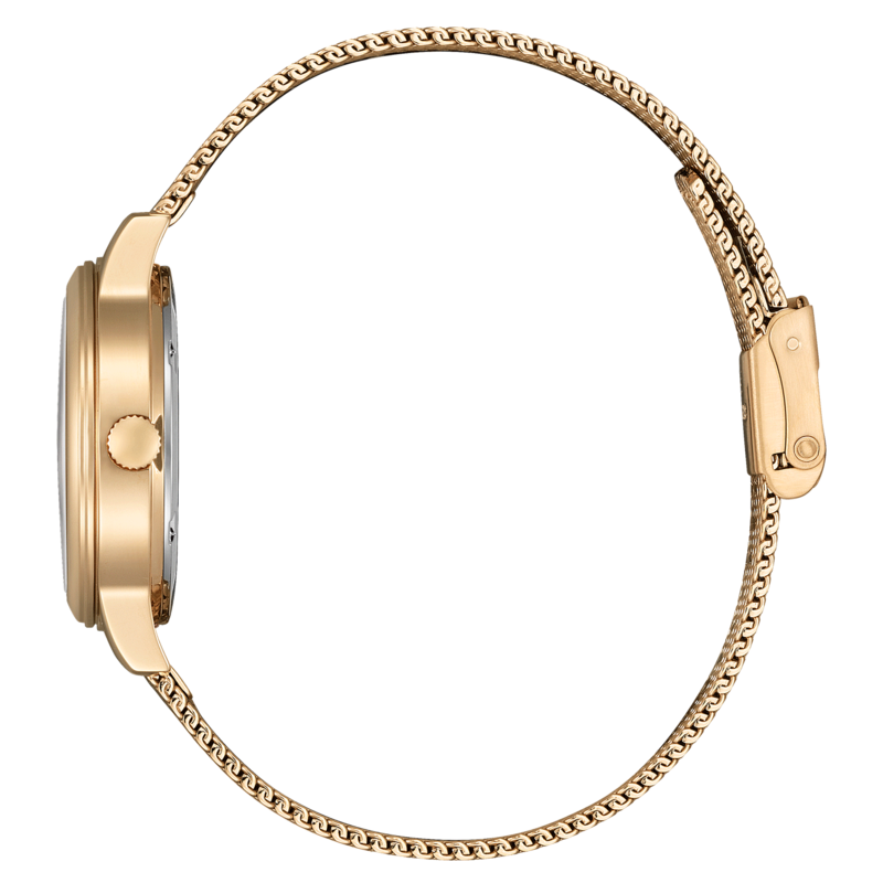 Kultainen rannekello verkkohihnalla, sivukuva, tyylikäs ja elegantti.