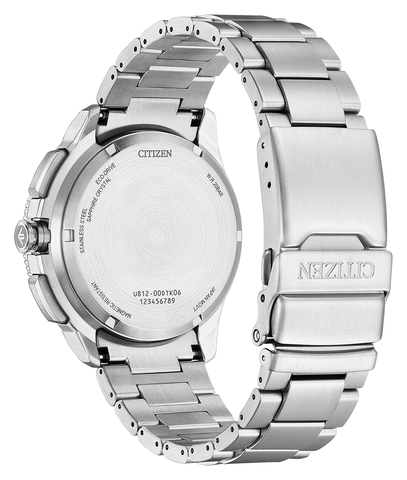 Hopeisen Citizen Eco-Drive -kellon takaosa