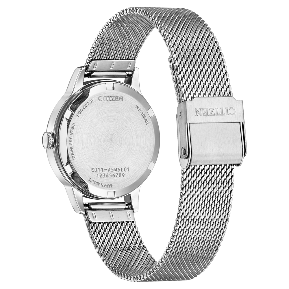 Citizen-kellon takaosa ruostumattomasta teräksestä ja verkkovyöstä, Eco-Drive, W.R.10BAR