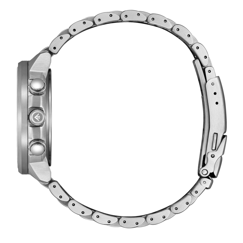 Hopeinen kello metallirannekkeella, sivukuva, lähikuva, yksityiskohdat näkyvissä