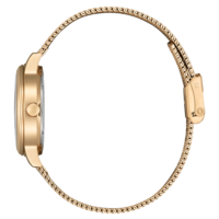 Kultainen rannekello verkkohihnalla, sivukuva, tyylikäs ja elegantti.