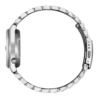 Hopeinen kello metallirannekkeella, sivukuva, tyylikäs muotoilu, kiiltävä