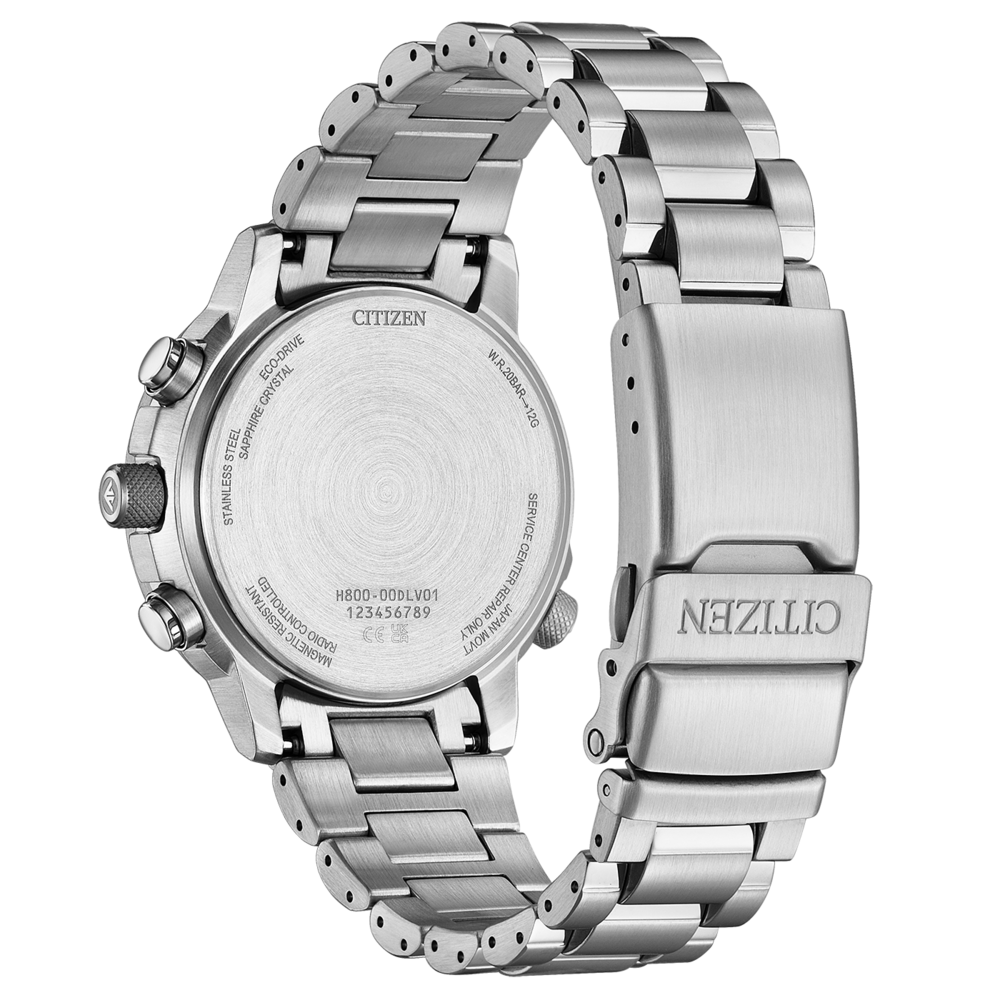 Citizen-kellon takaosa, ruostumaton teräs, Eco-Drive, safiirikristalli, radio-ohjattu
