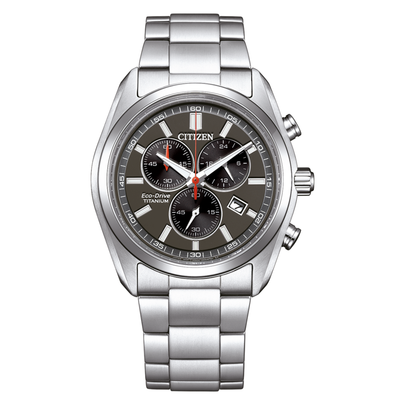Citizen Eco-Drive Titanium kronografikello harmaalla kellotaululla