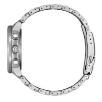 Hopeinen kello metallirannekkeella, sivukuva, lähikuva, yksityiskohdat näkyvissä