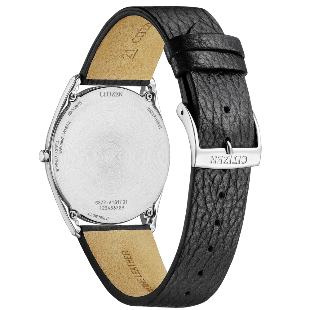 Citizen-kellon takaosa nahkahihnalla, ruostumaton teräs, safiirikristalli, eco-drive