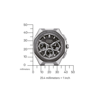 Citizen Attesa -kello mittakaavalla, joka näyttää millimetrit ja tuumat koon vertailua varten.