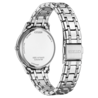 Citizen-kellon takaosa, ruostumaton teräs, Eco-Drive, Japan Mov't, W.R.5BAR-9, mallinumero.