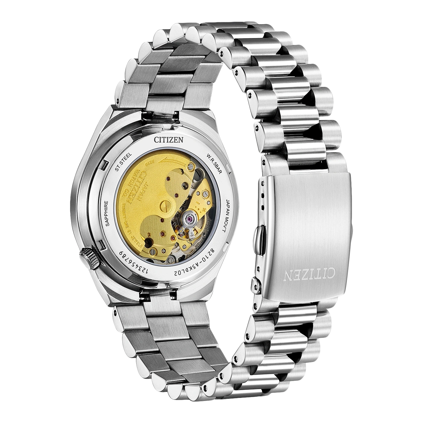 Citizen-kellon takaosa, teräs, safiiri, Japanin koneisto, 8210-A5KDL02, 123456789, W.R.5BAR