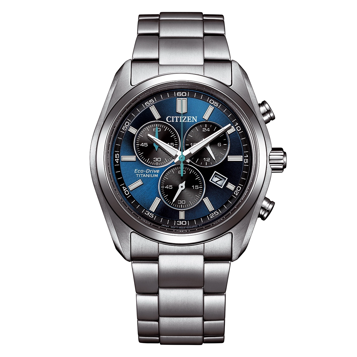 Sininen metallinen Citizen Eco-Drive rannekello.